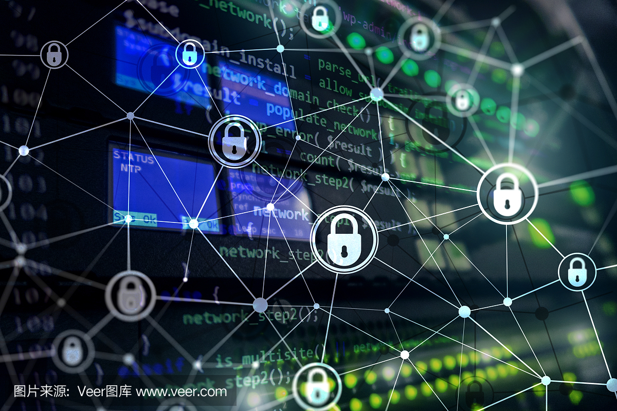 網(wǎng)絡(luò)安全,信息隱私,數(shù)據(jù)保護(hù)概念在現(xiàn)代服務(wù)器室背景下。互聯(lián)網(wǎng)和數(shù)字技術(shù)的概念。